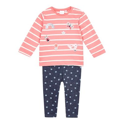 Baby girls' pink and navy top and bottoms set